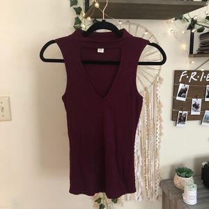 Bozzolo Maroon Cut Out Mock Neck Top